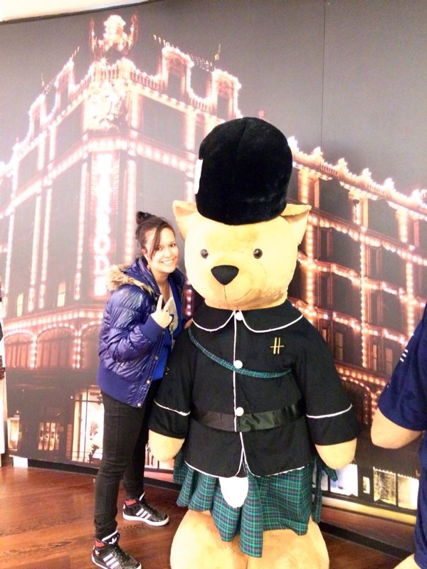 me in harrods with the bear mascot