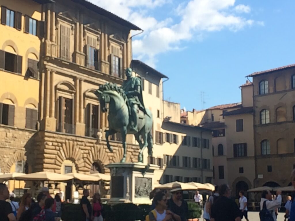cosio as a bronze statue of a horseman