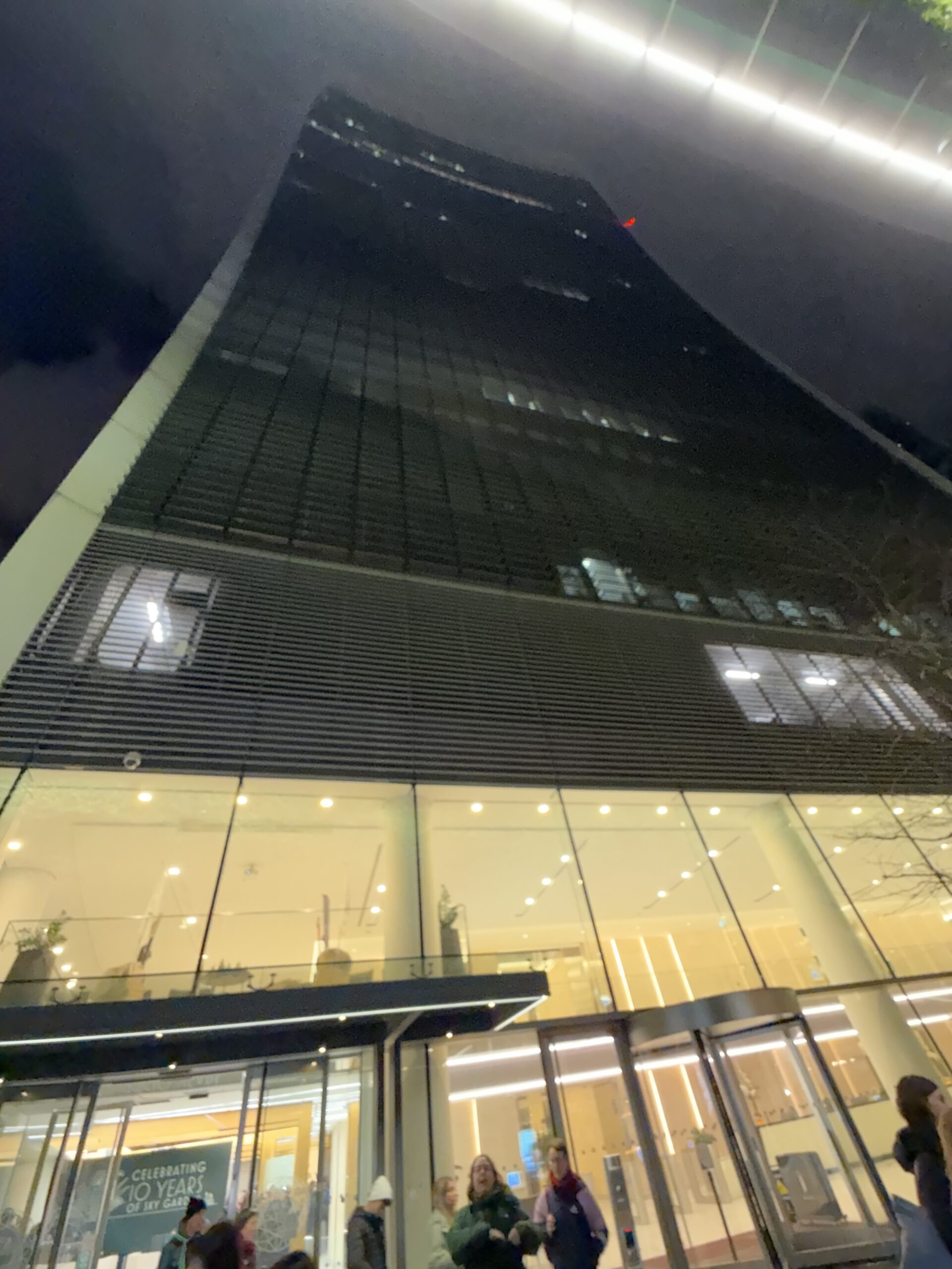 front of sky garden at night